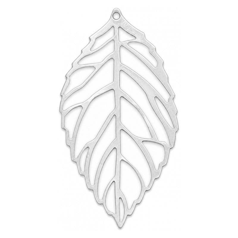 10 Breloques Feuille Filigrane Argenté 25.5x14mm