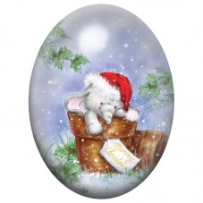 Cabochon en Verre Illustré Éléphant au Bonnet de Noël dans une Boîte 13x18, 18x25 ou 30x40mm pour la Création de Bijoux Fantaisi