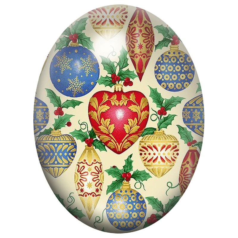 Cabochon en Verre Illustré Boules de Noël Rétro Multicolores 13x18, 18x25 ou 30x40mm