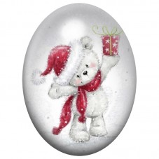 Cabochon en Verre Illustré Ours Blanc avec Cadeau de Noël 13x18, 18x25 ou 30x40mm pour la Création de Bijoux Fantaisie - DIY