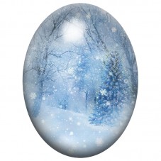 Cabochon en Verre Illustré Forêt Enneigée en Bleu 13x18, 18x25 ou 30x40mm pour la Création de Bijoux Fantaisie - DIY