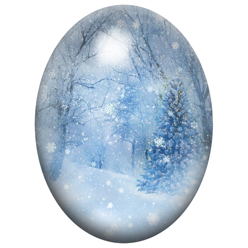 Cabochon en Verre Illustré Forêt Enneigée en Bleu 13x18, 18x25 ou 30x40mm
