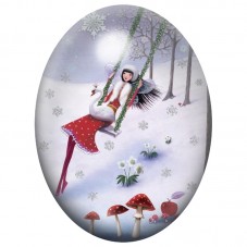 Cabochon en Verre Illustré Fée d’Hiver sur une Balançoire 13x18, 18x25 ou 30x40mm pour la Création de Bijoux Fantaisie - DIY
