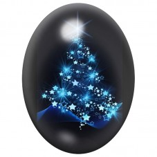 Cabochon en Verre Illustré Sapin Bleu aux Étoiles de Neige 13x18, 18x25 ou 30x40mm pour la Création de Bijoux Fantaisie - DIY