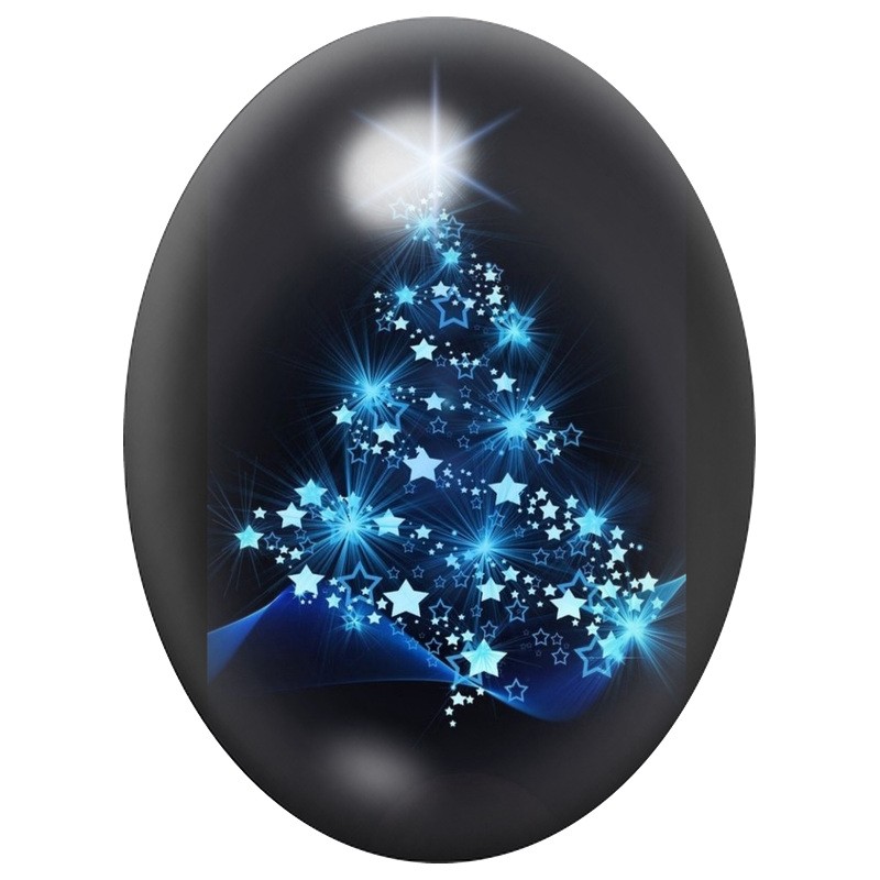 Cabochon en Verre Illustré Sapin Bleu aux Étoiles de Neige 13x18, 18x25 ou 30x40mm