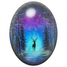 Cabochon en Verre Illustré Cerf sous une Aurore Boréale 13x18, 18x25 ou 30x40mm pour la Création de Bijoux Fantaisie - DIY