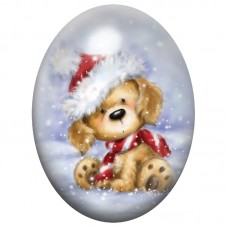 Cabochon en Verre Illustré Chiot au Bonnet de Noël 13x18, 18x25 ou 30x40mm pour la Création de Bijoux Fantaisie - DIY