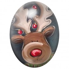 Cabochon en Verre Illustré Renne au Nez Rouge et Boules de Noël 13x18, 18x25 ou 30x40mm pour la Création de Bijoux Fantaisie - D