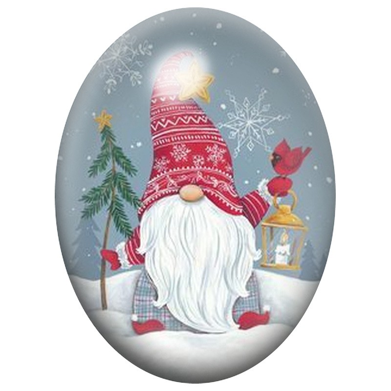 Cabochon en Verre Illustré Gnome au Village Enneigé 13x18, 18x25 ou 30x40mm