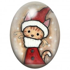 Cabochon en Verre Illustré Chat au Bonnet de Noël 13x18, 18x25 ou 30x40mm pour la Création de Bijoux Fantaisie - DIY