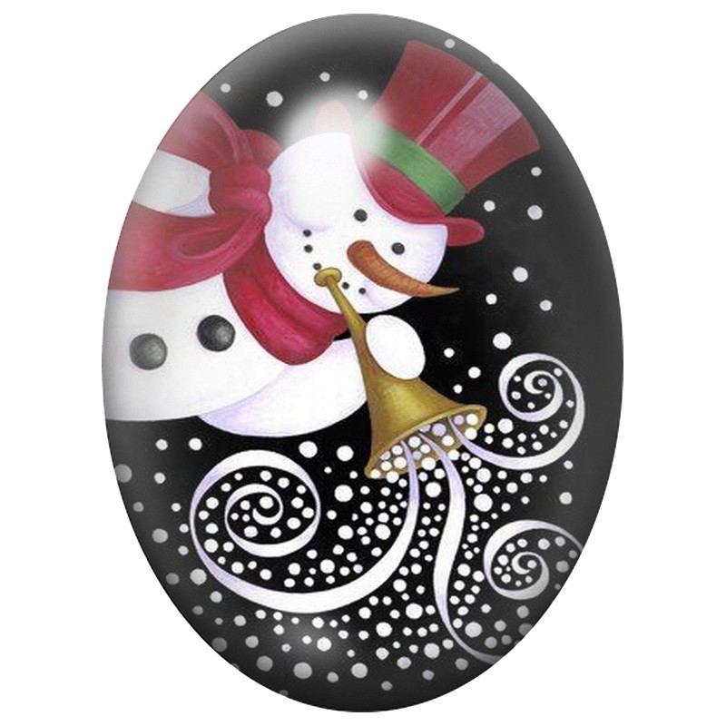 Cabochon en Verre Illustré Bonhomme de Neige au Chapeau Rouge 13x18, 18x25 ou 30x40mm