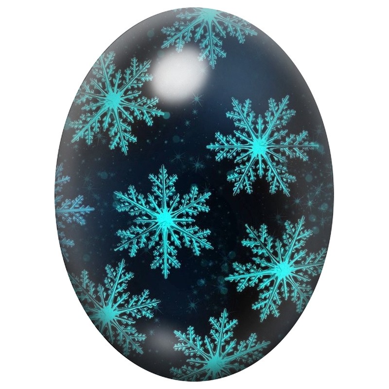 Cabochon en Verre Illustré Flocons Turquoise sur Fond Noir 13x18, 18x25 ou 30x40mm