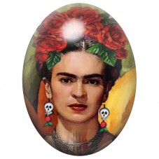 Cabochon en Verre Illustré Frida Kahlo aux Boucles Crâne 13x18, 18x25 ou 30x40mm pour la Création de Bijoux Fantaisie - DIY