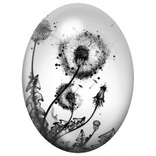 Cabochon en Verre Illustré Pissenlit Noir et Blanc 13x18, 18x25 ou 30x40mm pour la Création de Bijoux Fantaisie - DIY