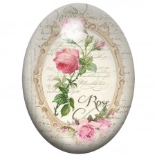 Cabochon en Verre Illustré Rose Vintage dans un Médaillon 13x18, 18x25 ou 30x40mm pour la Création de Bijoux Fantaisie - DIY