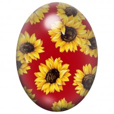 Cabochon en Verre Illustré Tournesols sur Fond Rouge 13x18, 18x25 ou 30x40mm pour la Création de Bijoux Fantaisie - DIY