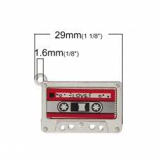 2 Breloques Cassette Email Rétro 16mm