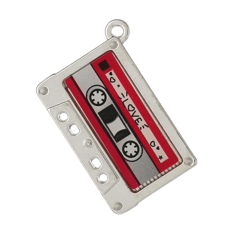 2 Breloques Cassette Email Rétro 16mm