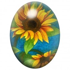 Cabochon en Verre Illustré Tournesols sur Fond Turquoise 13x18, 18x25 ou 30x40mm pour la Création de Bijoux Fantaisie - DIY