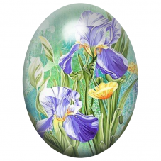 Cabochon en Verre Illustré Iris Violets et Jaunes 13x18, 18x25 ou 30x40mm pour la Création de Bijoux Fantaisie - DIY