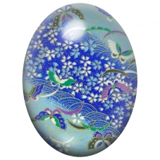 Cabochon en Verre Illustré Fleurs et Arabesques Bleues 13x18, 18x25 ou 30x40mm pour la Création de Bijoux Fantaisie - DIY