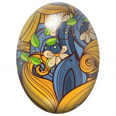 Cabochon en Verre Illustré Fleurs Art Nouveau Bleues et Or 13x18, 18x25 ou 30x40mm pour la Création de Bijoux Fantaisie - DIY