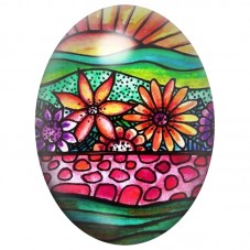 Cabochon en Verre Illustré Jardin Vitrail au Soleil Levant 13x18, 18x25 ou 30x40mm pour la Création de Bijoux Fantaisie - DIY