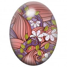 Cabochon en Verre Illustré Fleurs Stylisées Roses et Prune 13x18, 18x25 ou 30x40mm pour la Création de Bijoux Fantaisie - DIY