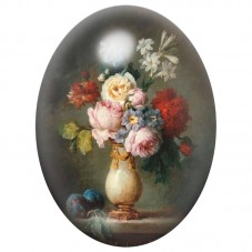 Cabochon en Verre Illustré Bouquet de Roses Anciennes dans un Vase 13x18, 18x25 ou 30x40mm pour la Création de Bijoux Fantaisie 