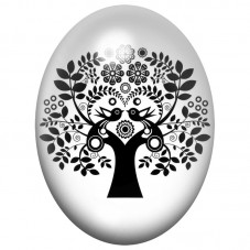 Cabochon en Verre Illustré Arbre Noir aux Deux Chouettes 13x18, 18x25 ou 30x40mm pour la Création de Bijoux Fantaisie - DIY