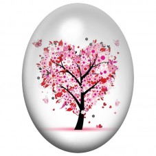 Cabochon en Verre Illustré Arbre Cœur aux Fleurs Roses 13x18, 18x25 ou 30x40mm pour la Création de Bijoux Fantaisie - DIY
