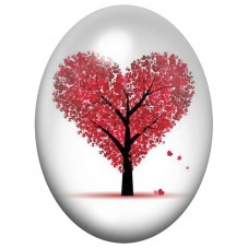 Cabochon en Verre Illustré Arbre en Cœur aux Feuilles Rouges 13x18, 18x25 ou 30x40mm pour la Création de Bijoux Fantaisie - DIY
