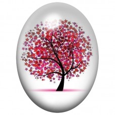 Cabochon en Verre Illustré Arbre Noir aux Fleurs Étoilées Roses 13x18, 18x25 ou 30x40mm pour la Création de Bijoux Fantaisie - D