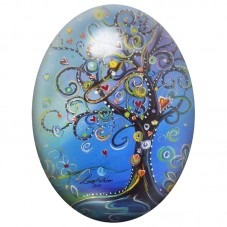 Cabochon en Verre Illustré Arbre Fantastique aux Spirales Bleues 13x18, 18x25 ou 30x40mm pour la Création de Bijoux Fantaisie - 