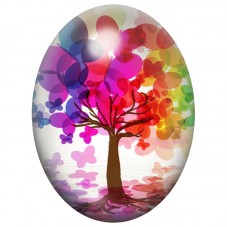 Cabochon en Verre Illustré Arbre aux Feuilles Rondes et Colorées 13x18, 18x25 ou 30x40mm pour la Création de Bijoux Fantaisie - 