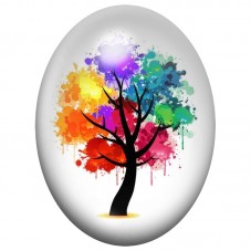 Cabochon en Verre Illustré Arbre Noir aux Aquarelles Arc-en-Ciel 13x18, 18x25 ou 30x40mm pour la Création de Bijoux Fantaisie - 