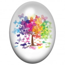 Cabochon en Verre Illustré Arbre aux Feuilles Transparentes Arc-en-Ciel 13x18, 18x25 ou 30x40mm pour la Création de Bijoux Fanta