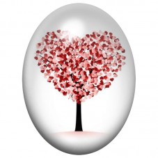 Cabochon en Verre Illustré Arbre Cœur aux Feuilles Rouges et Blanches 13x18, 18x25 ou 30x40mm pour la Création de Bijoux Fantais