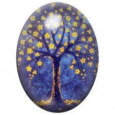 Cabochon en Verre Illustré Arbre Bleu Nuit aux Fleurs Jaunes 13x18, 18x25 ou 30x40mm pour la Création de Bijoux Fantaisie - DIY