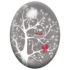 Cabochon en Verre Illustré Arbre Blanc aux Oiseaux Rouges 13x18, 18x25 ou 30x40mm pour la Création de Bijoux Fantaisie - DIY