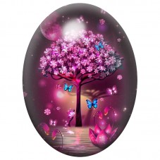 Cabochon en Verre Illustré Arbre Rose Lumineux aux Papillons 13x18, 18x25 ou 30x40mm pour la Création de Bijoux Fantaisie - DIY