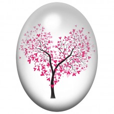 Cabochon en Verre Illustré Arbre aux Petits Cœurs Roses 13x18, 18x25 ou 30x40mm pour la Création de Bijoux Fantaisie - DIY