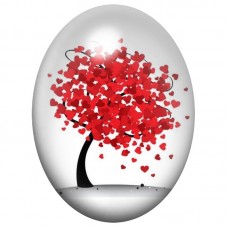 Cabochon en Verre Illustré Arbre Penché aux Feuilles Cœur Rouges 13x18, 18x25 ou 30x40mm pour la Création de Bijoux Fantaisie - 