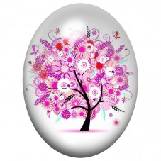 Cabochon en Verre Illustré Arbre Noir aux Fleurs Roses sur Fond Blanc 13x18, 18x25 ou 30x40mm pour la Création de Bijoux Fantais