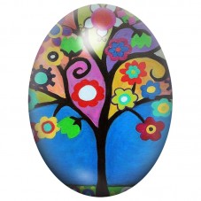 Cabochon en Verre Illustré Arbre Noir aux Fleurs Colorées 13x18, 18x25 ou 30x40mm pour la Création de Bijoux Fantaisie - DIY