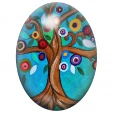 Cabochon en Verre Illustré Arbre de Vie Turquoise aux Feuilles Rondes 13x18, 18x25 ou 30x40mm pour la Création de Bijoux Fantais