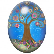 Cabochon en Verre Illustré Arbre aux Spirales Colorées sur Fond Bleu 13x18, 18x25 ou 30x40mm pour la Création de Bijoux Fantaisi