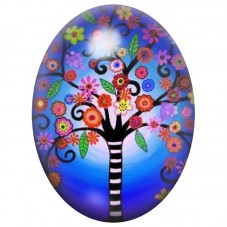 Cabochon en Verre Illustré Arbre Fleuri au Tronc Rayé Noir et Blanc 13x18, 18x25 ou 30x40mm pour la Création de Bijoux Fantaisie