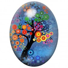 Cabochon en Verre Illustré Arbre Noir aux Feuilles Rondes Multicolores 13x18, 18x25 ou 30x40mm pour la Création de Bijoux Fantai