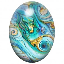 Cabochon en Verre Illustré Océan Abstrait Turquoise et Doré 13x18, 18x25 ou 30x40mm pour la Création de Bijoux Fantaisie - DIY